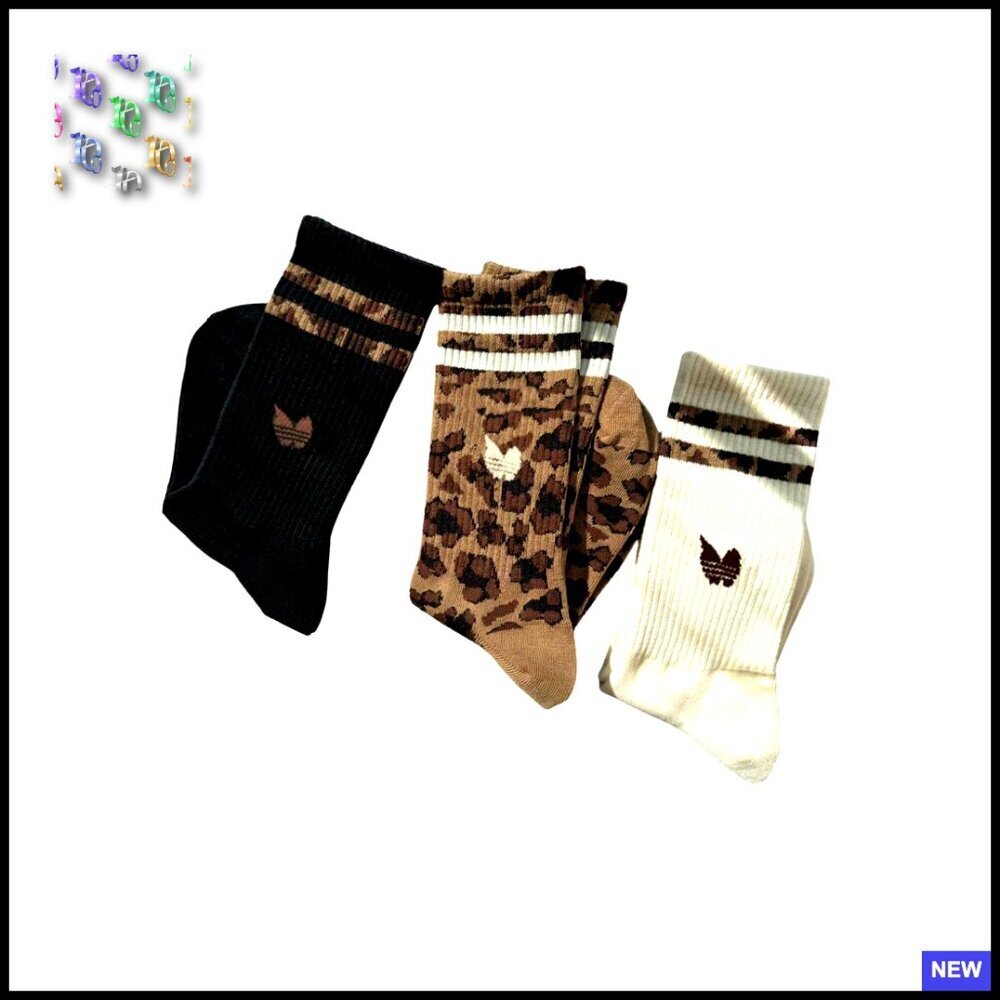 Leopard Print Crew Socks 3-Pair Set Soft Knit Mid-Calf Novelty Casual